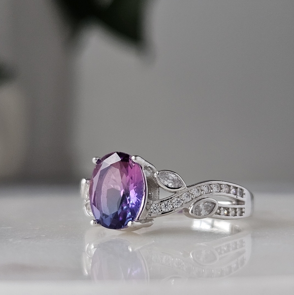 Pink & Purple Oval Gemstone Ring, real 925 Sterling Silver Charmed Aroma - Picture 3 of 8
